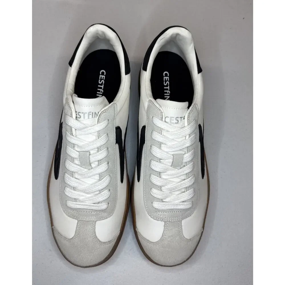 Cestfini Women’s Platform Retro Sneakers White Black Brown Gum Sole Size 10